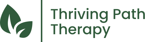 Thriving Path Therapy logo in green, two leaves icon