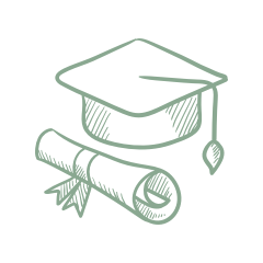 outline icon of a graduation cap and diploma